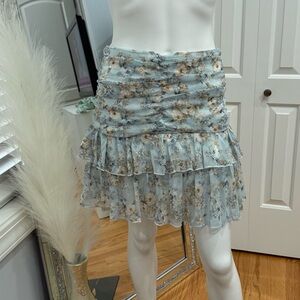 Triple 7 Floral Ruffle Mini Skirt - Light Blue